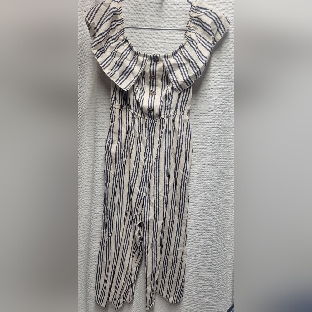 Speechless Navy and White Striped Jumpsuit